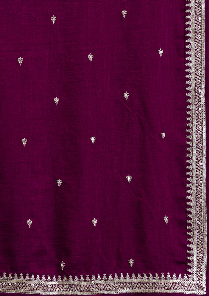 Wine Zariwork Raw Silk Readymade Salwar Suit