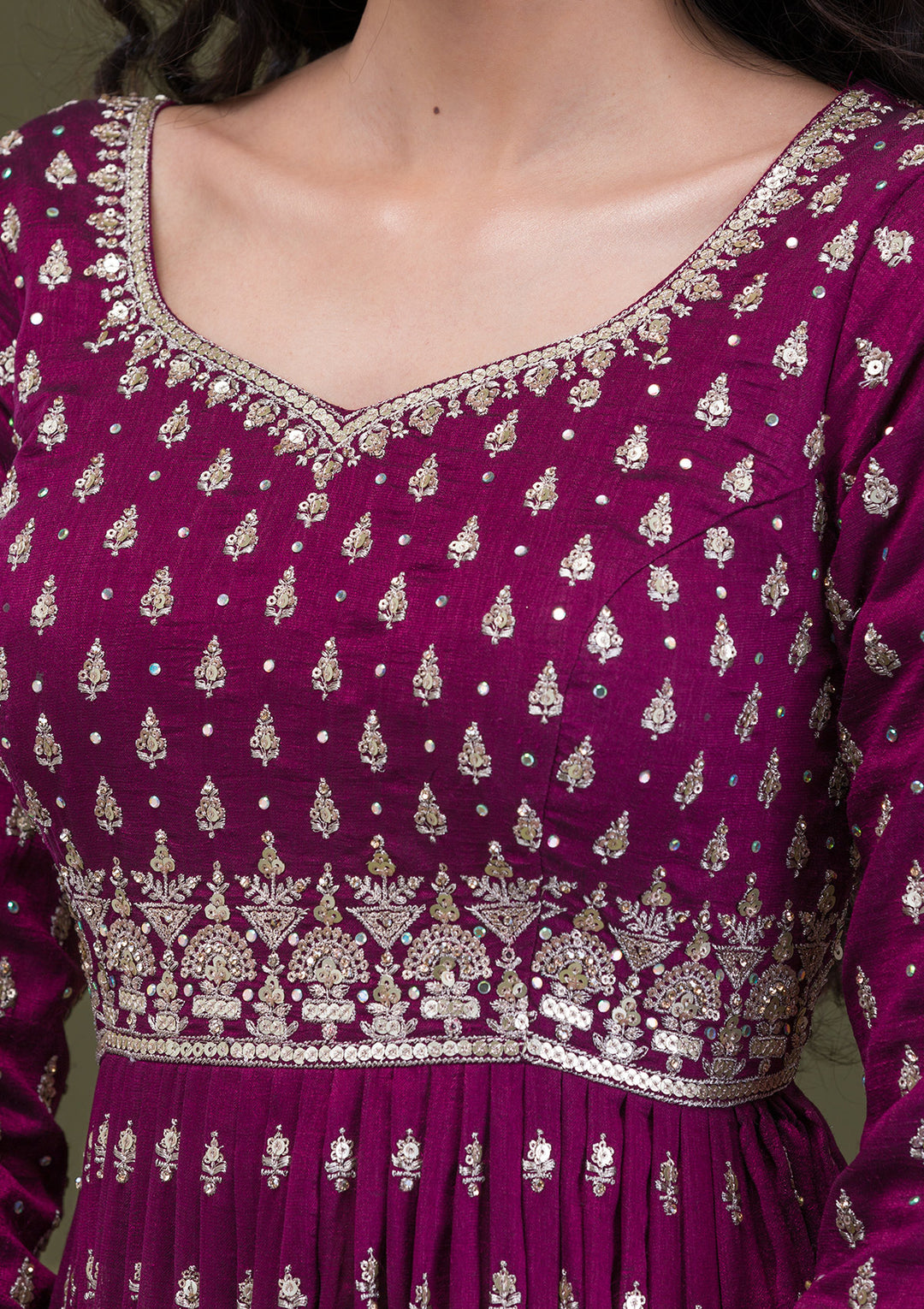 Wine Zariwork Raw Silk Readymade Salwar Suit