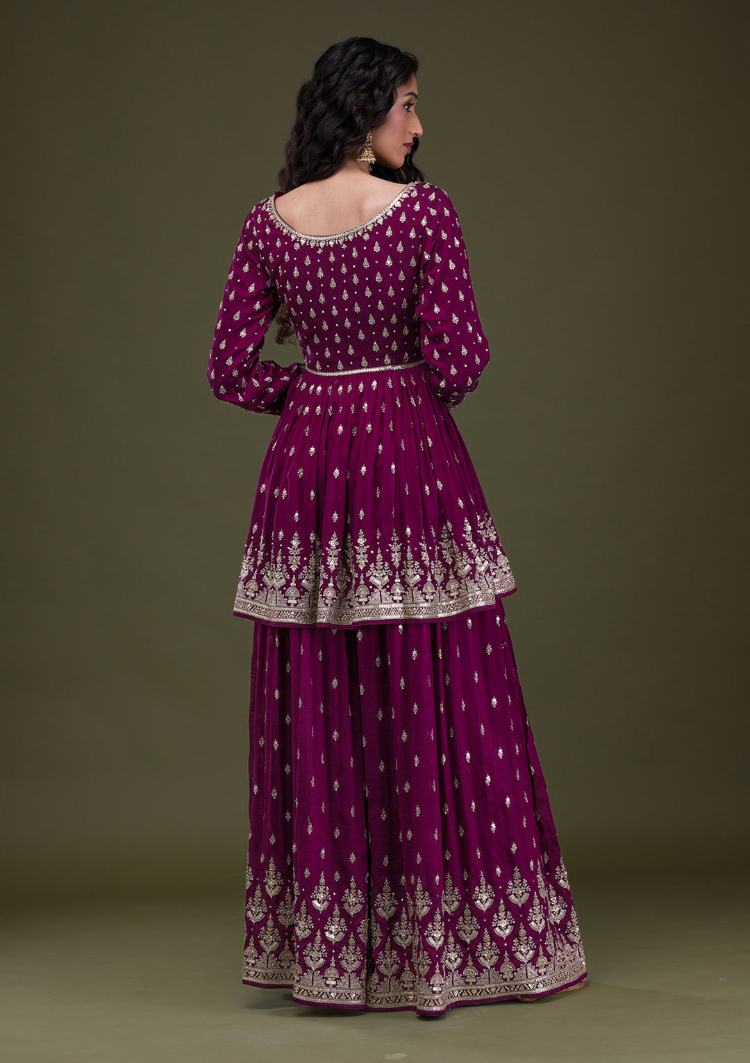 Wine Zariwork Raw Silk Readymade Salwar Suit
