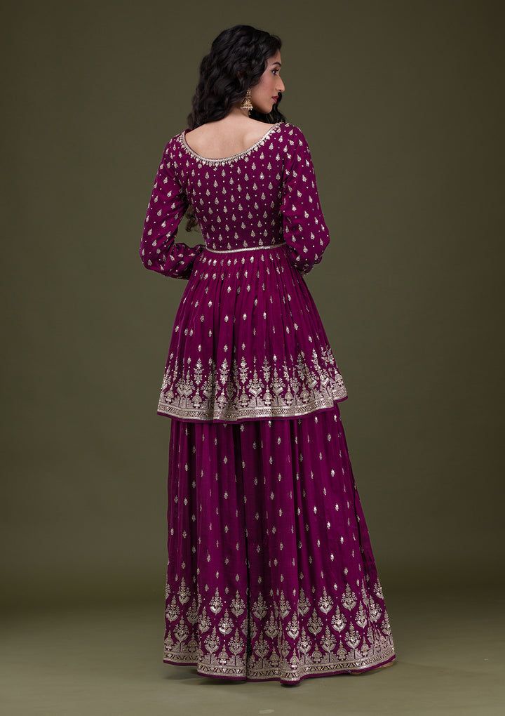 Wine Zariwork Raw Silk Readymade Salwar Suit