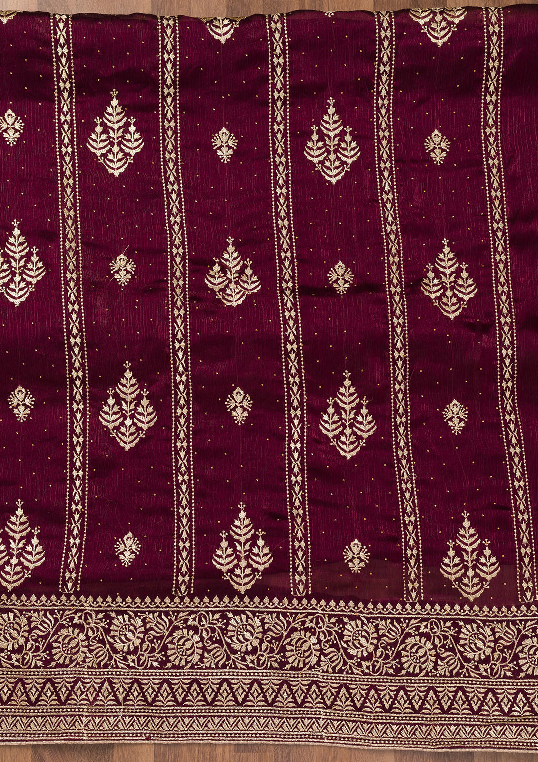 Wine Zariwork Semi Crepe Unstitched Salwar Suit