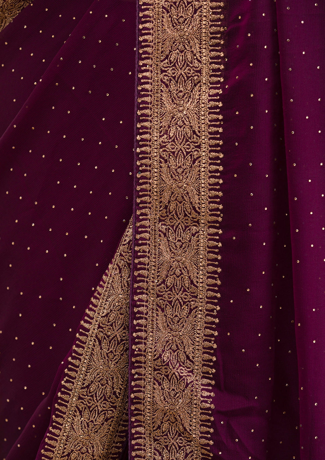 Wine Zariwork Semi Crepe Saree