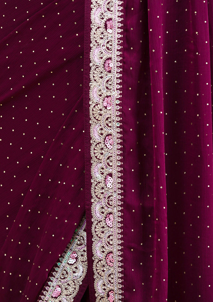 Wine Zariwork Semi Crepe Saree