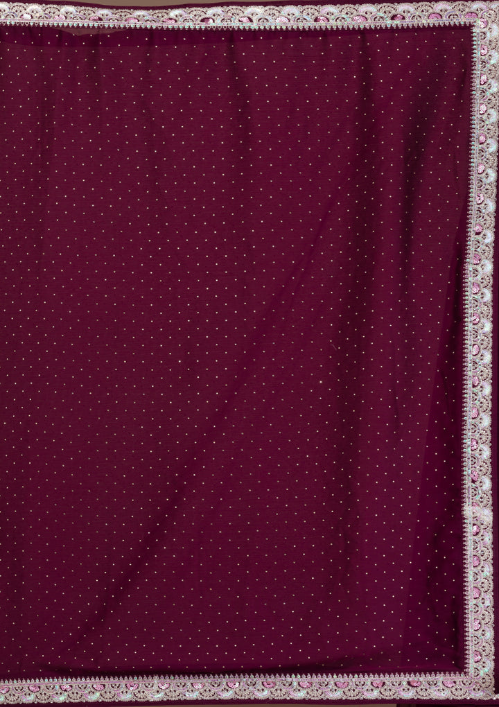 Wine Zariwork Semi Crepe Saree