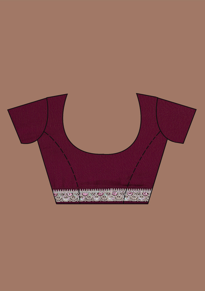 Wine Zariwork Semi Crepe Saree