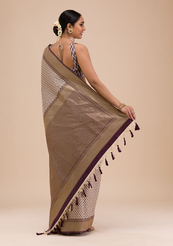 Wine Zariwork Silk Saree