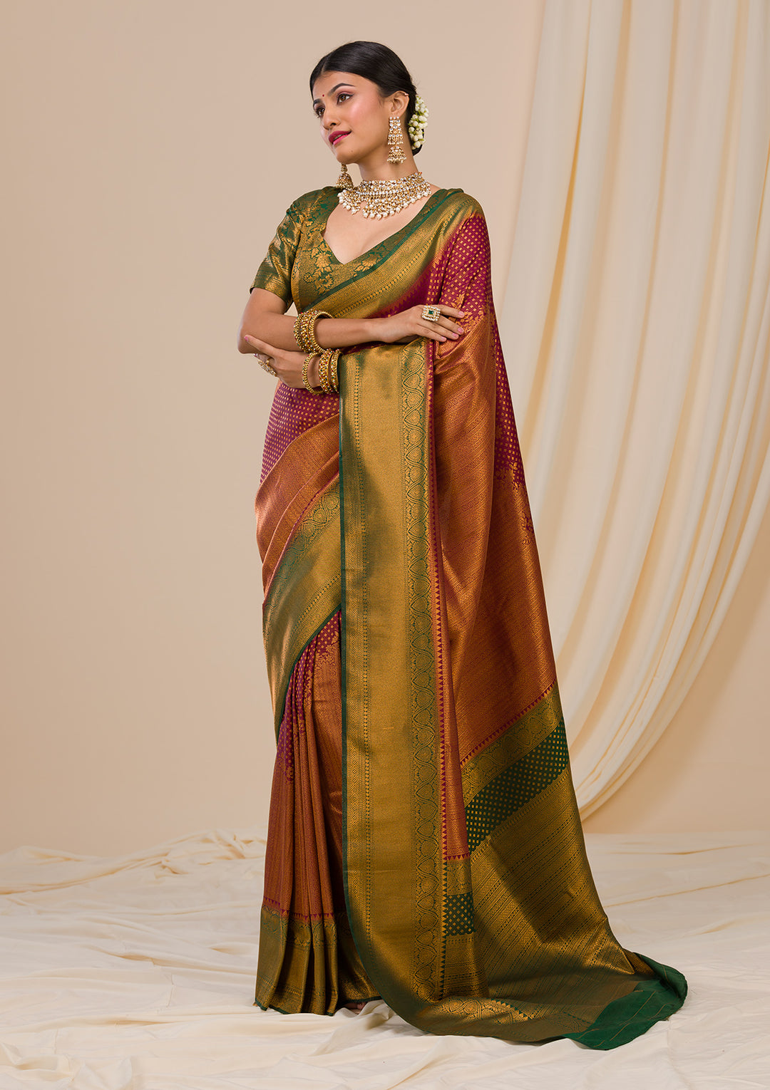 Wine Zariwork Soft Silk Saree