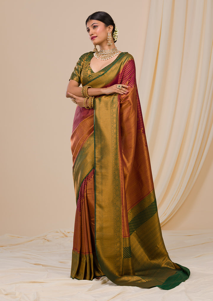 Wine Zariwork Soft Silk Saree