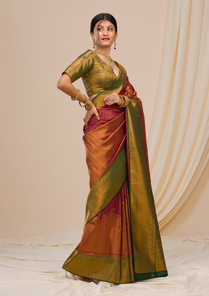Wine Zariwork Soft Silk Saree