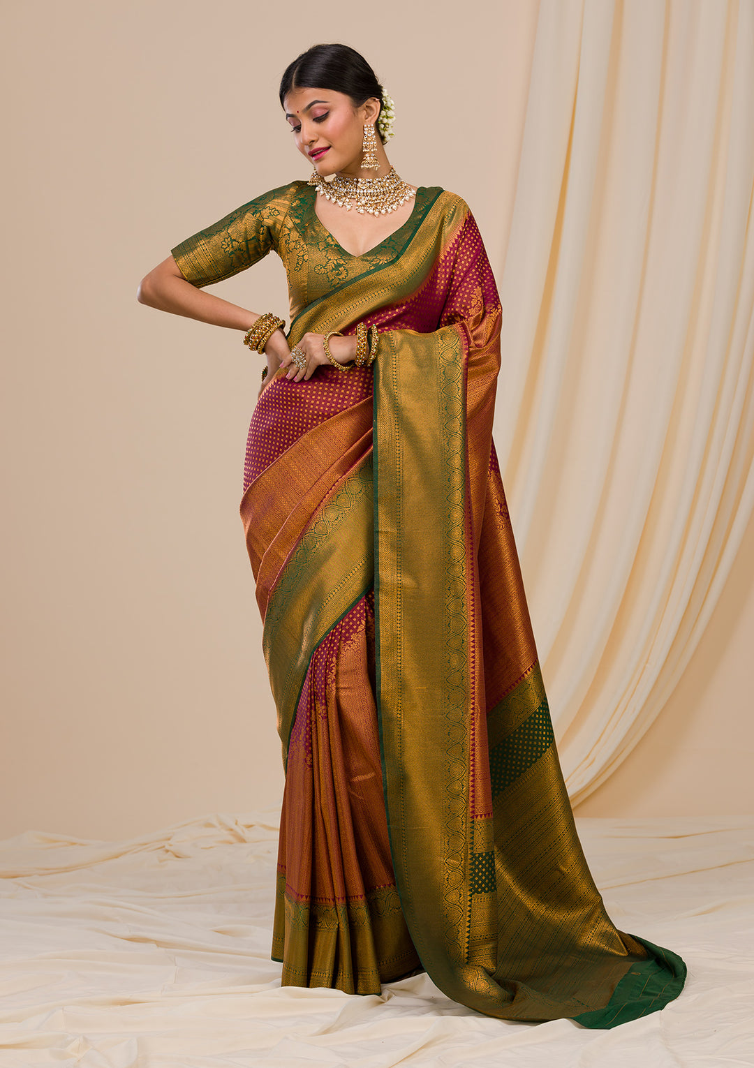 Wine Zariwork Soft Silk Saree