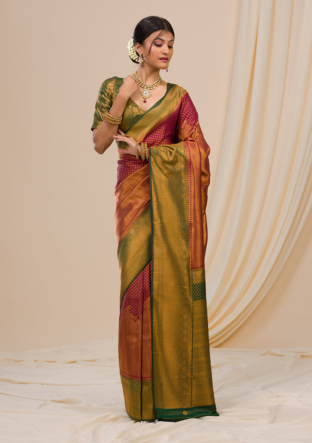 Wine Zariwork Soft Silk Saree