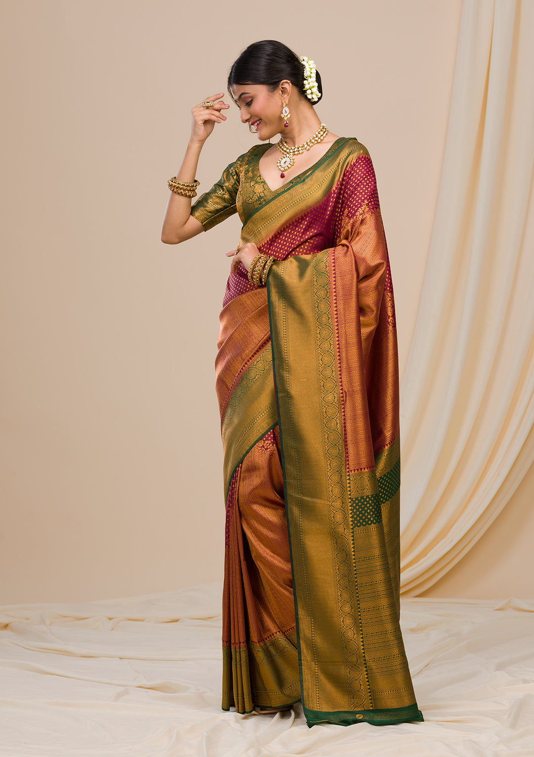 Wine Zariwork Soft Silk Saree