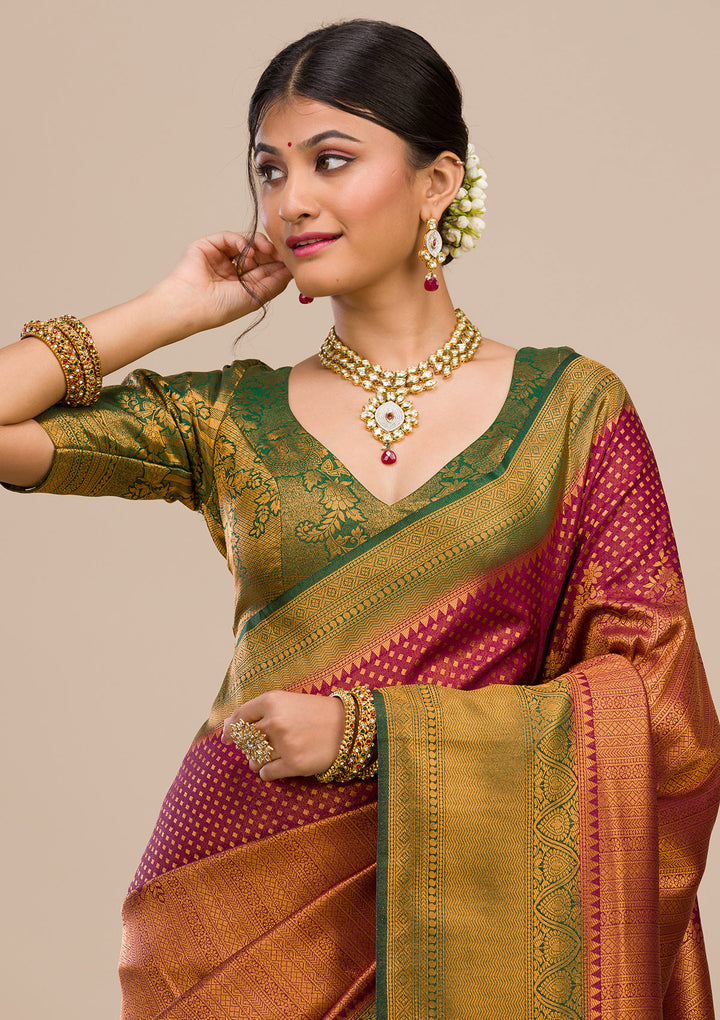 Wine Zariwork Soft Silk Saree