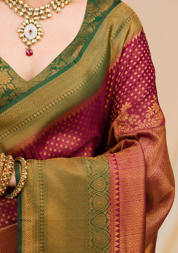 Wine Zariwork Soft Silk Saree