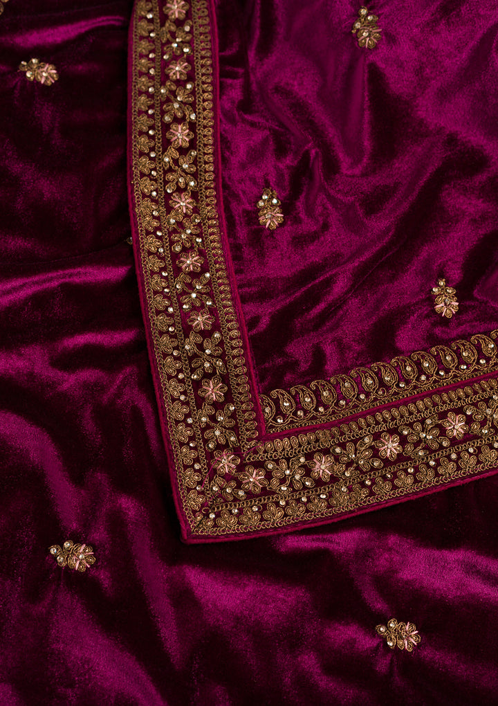 Wine Zariwork Velvet Dupatta