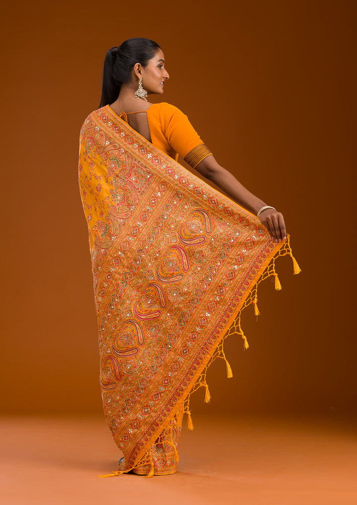 Yellow Cutdana Art Silk Saree