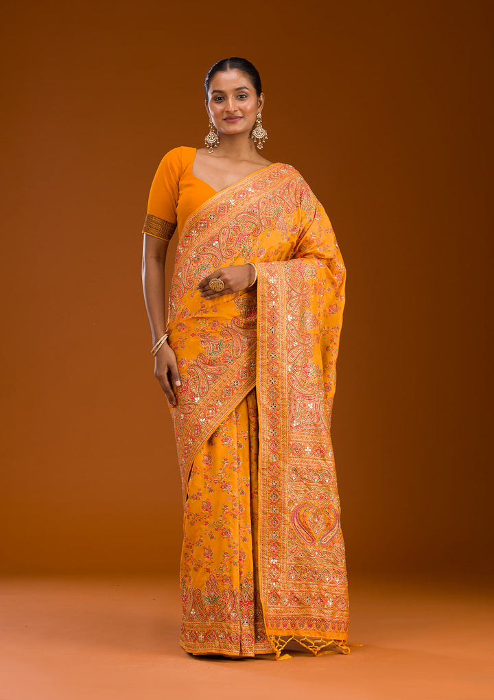 Yellow Cutdana Art Silk Saree