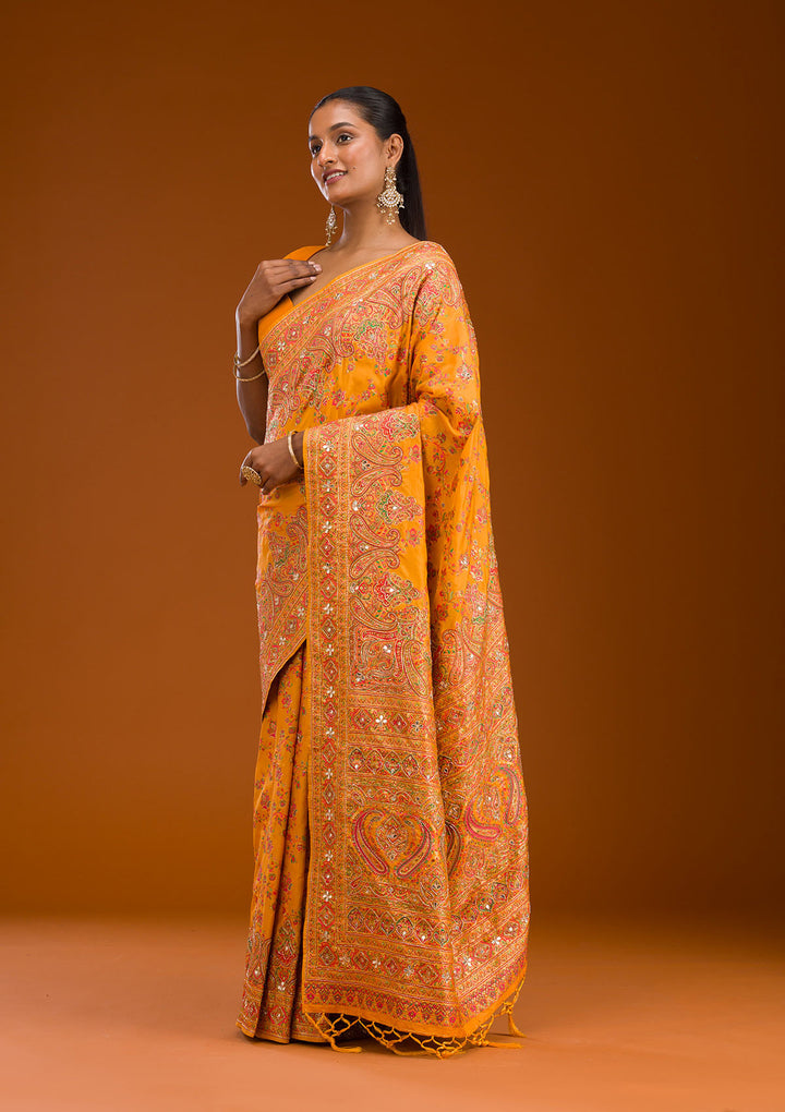 Yellow Cutdana Art Silk Saree
