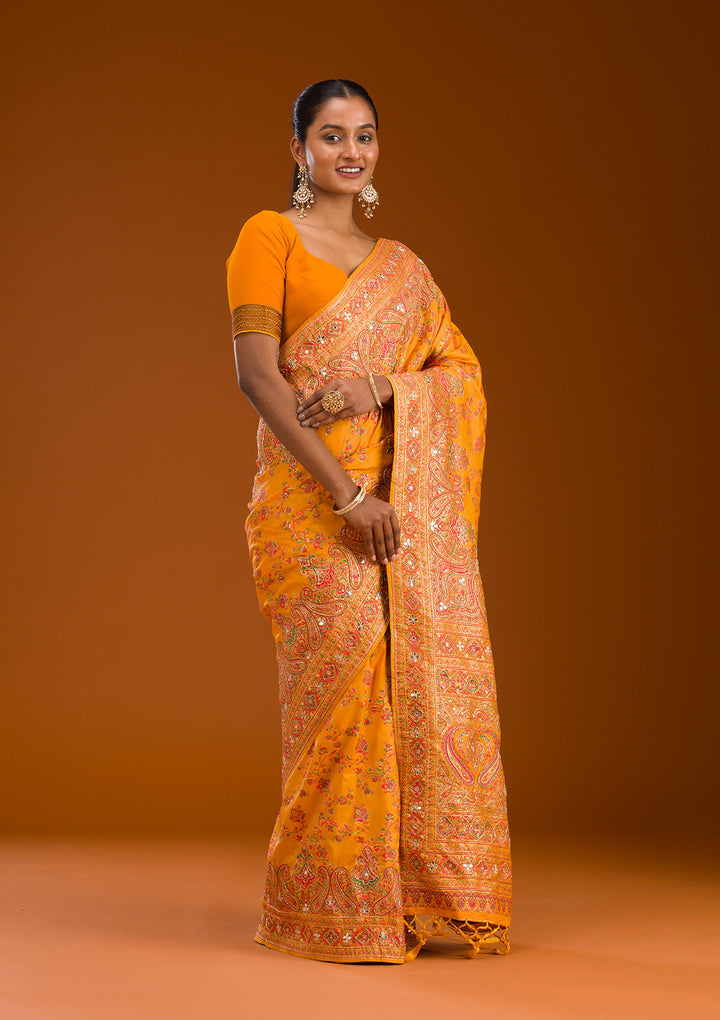 Yellow Cutdana Art Silk Saree