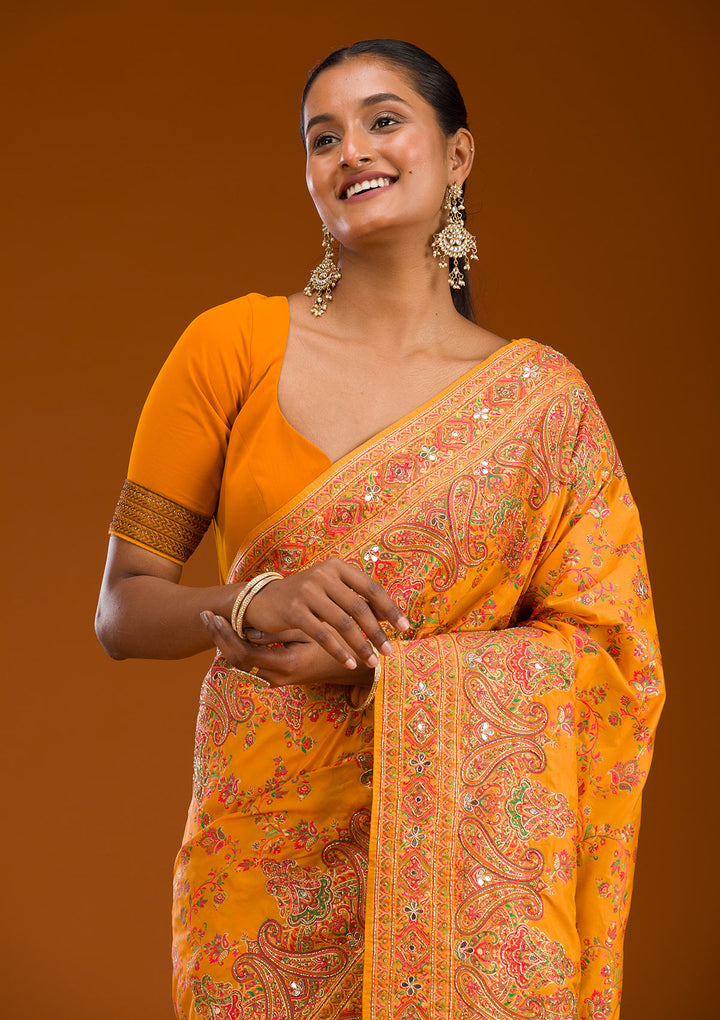 Yellow Cutdana Art Silk Saree