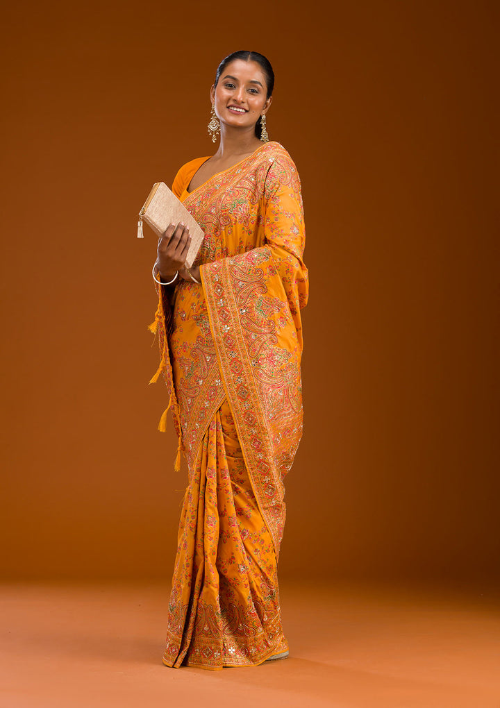 Yellow Cutdana Art Silk Saree
