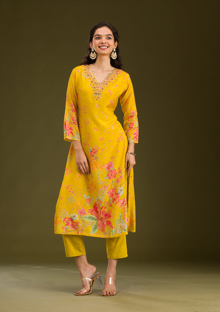 Yellow Cutdana Cotton Readymade Salwar Suit
