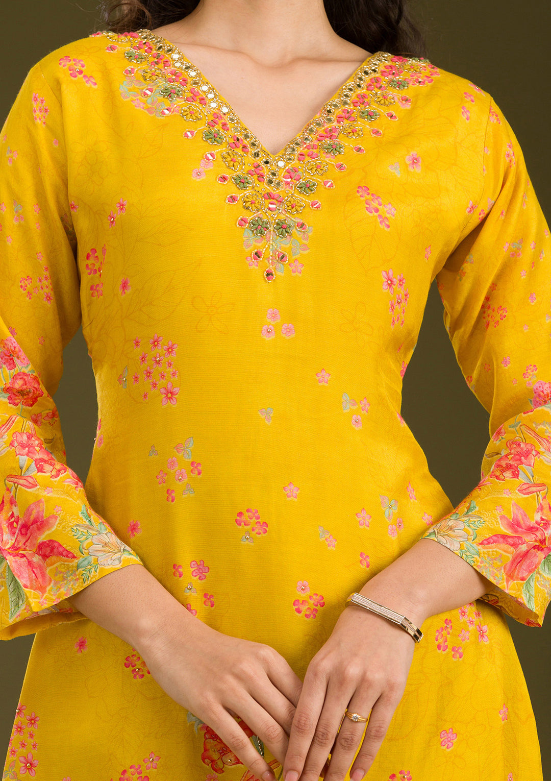 Yellow Cutdana Cotton Readymade Salwar Suit