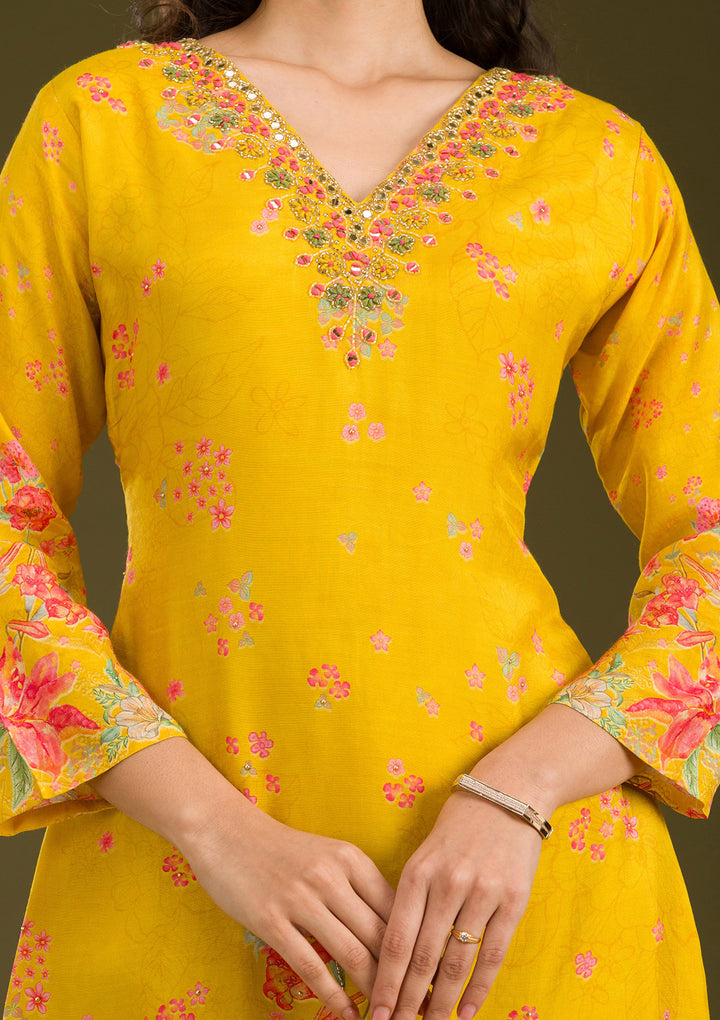 Yellow Cutdana Cotton Readymade Salwar Suit