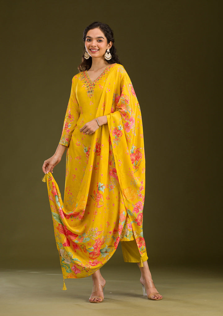 Yellow Cutdana Cotton Readymade Salwar Suit