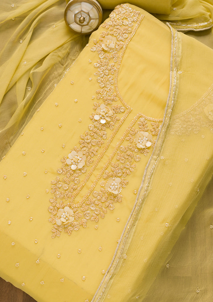 Yellow Cutdana Organza Unstitched Salwar Suit