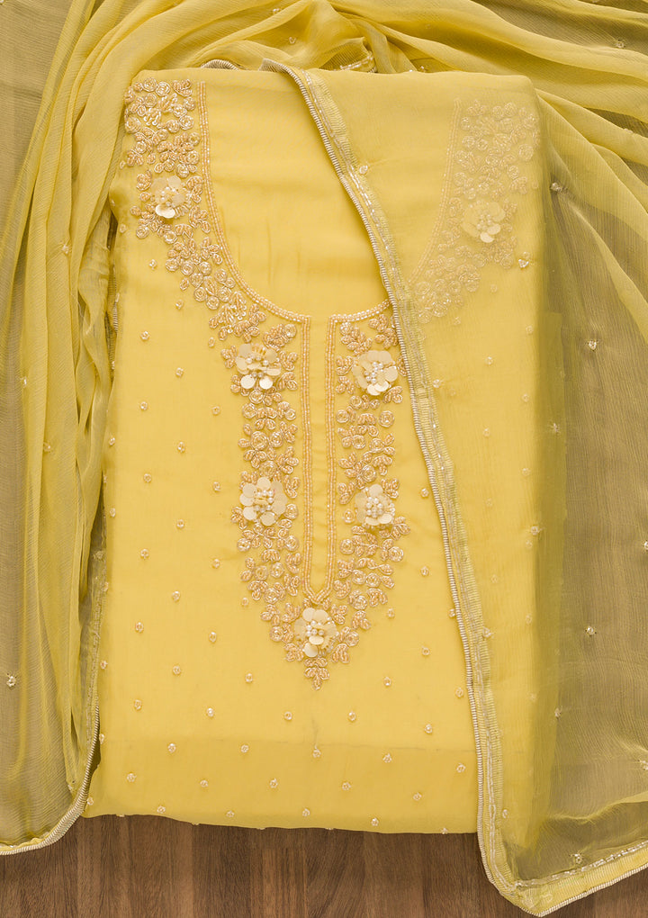 Yellow Cutdana Organza Unstitched Salwar Suit
