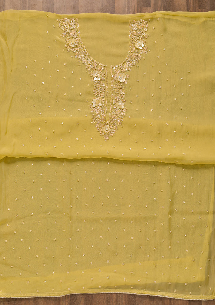 Yellow Cutdana Organza Unstitched Salwar Suit