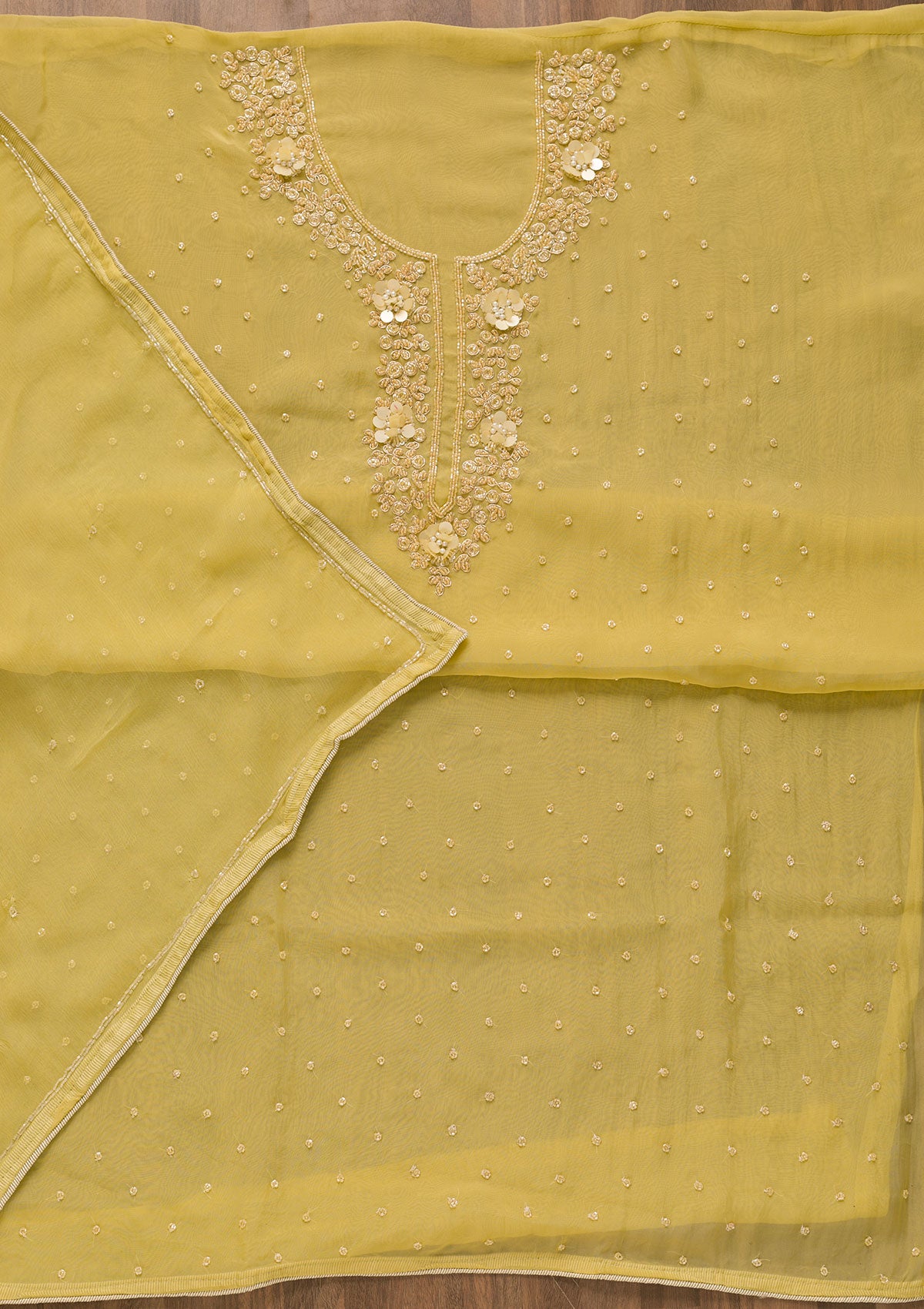 Yellow Cutdana Organza Unstitched Salwar Suit