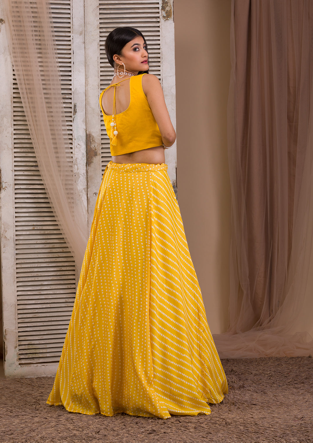 Yellow Cutdana Semi Crepe Readymade Lehenga