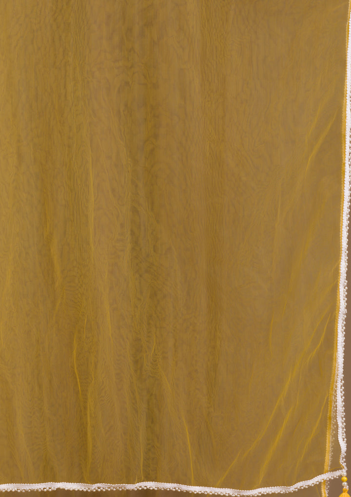 Yellow Cutdana Semi Crepe Readymade Lehenga