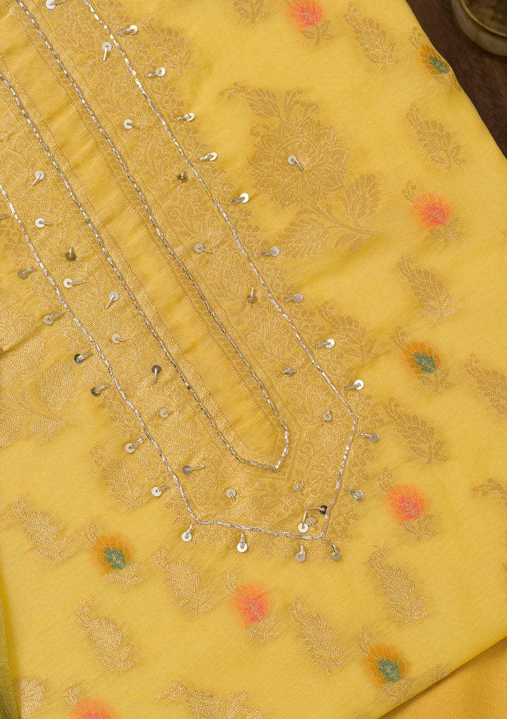 Yellow Cutdana Semi Crepe Unstitched Salwar Suit