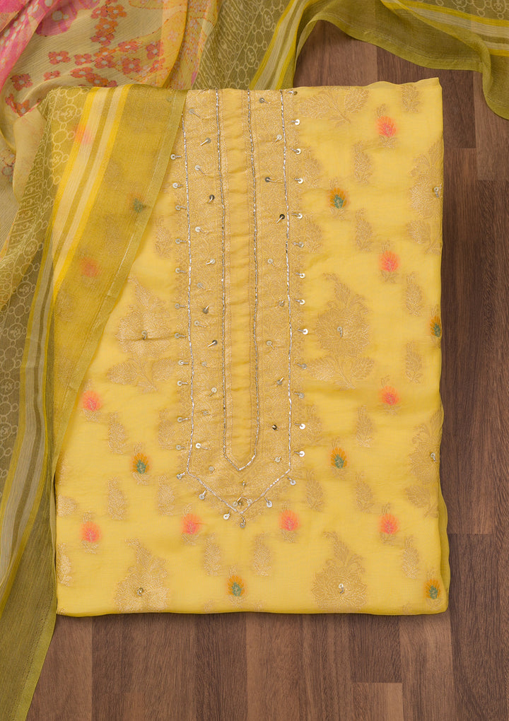 Yellow Cutdana Semi Crepe Unstitched Salwar Suit