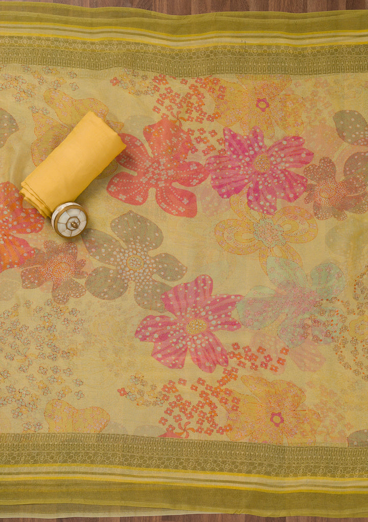 Yellow Cutdana Semi Crepe Unstitched Salwar Suit