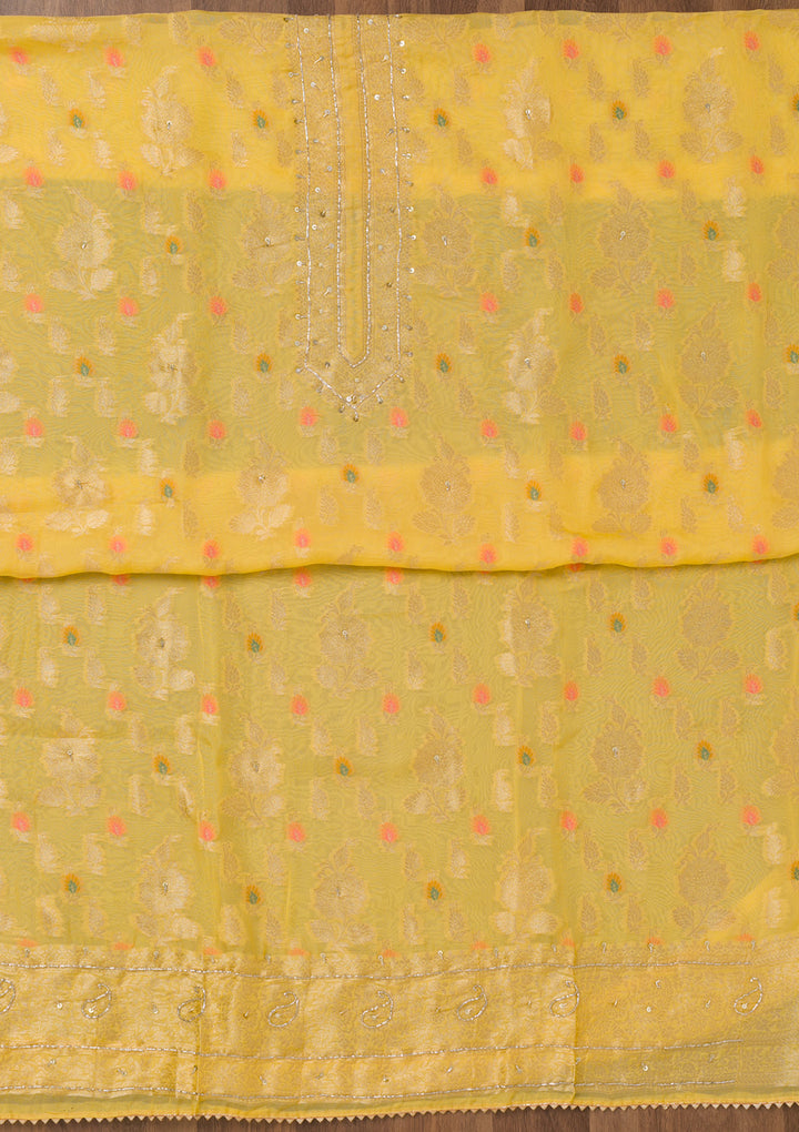 Yellow Cutdana Semi Crepe Unstitched Salwar Suit