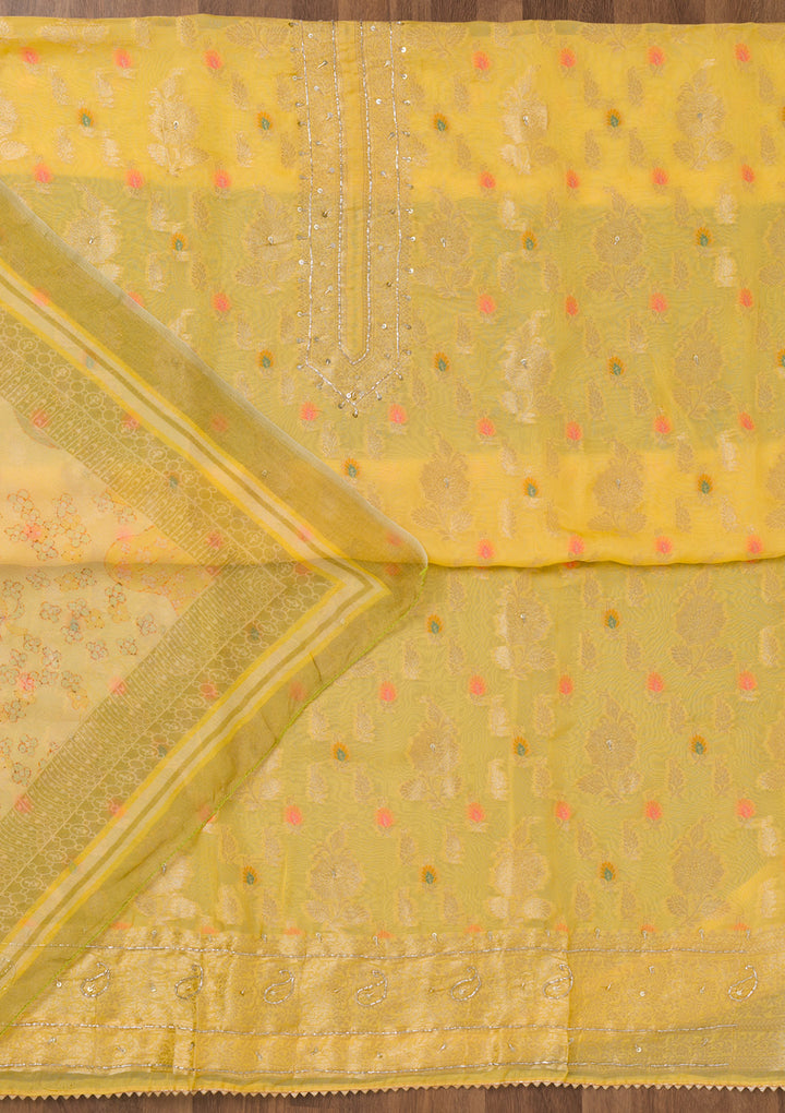 Yellow Cutdana Semi Crepe Unstitched Salwar Suit