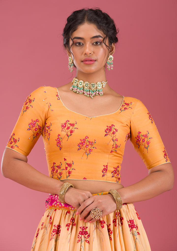 Yellow Cutdana Silk Semi Stitched Lehenga