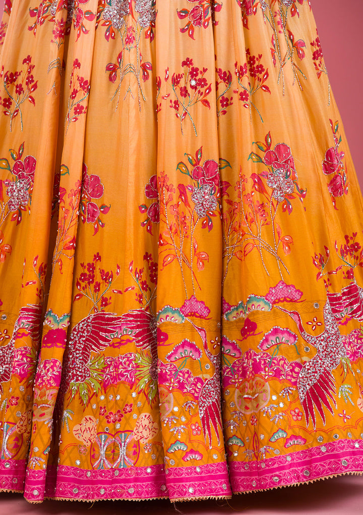 Yellow Cutdana Silk Semi Stitched Lehenga
