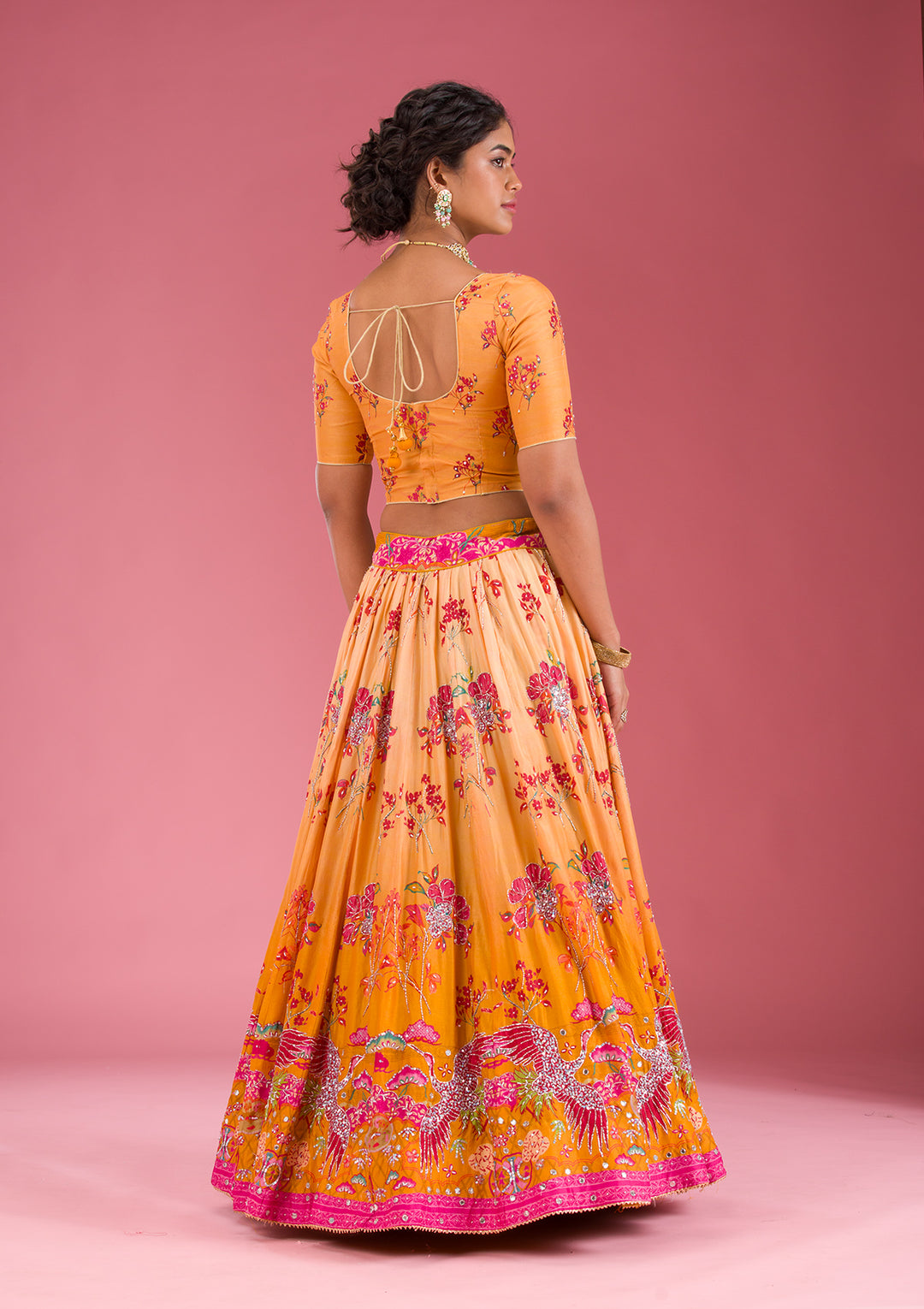 Yellow Cutdana Silk Semi Stitched Lehenga