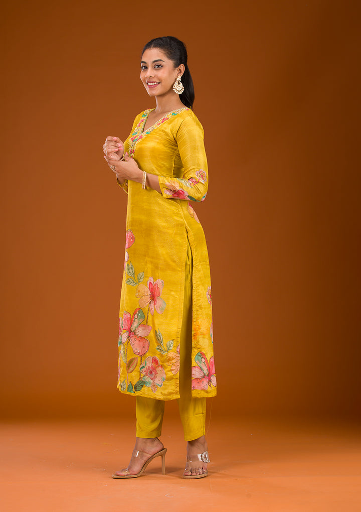Yellow Cutdana Tissue Readymade Salwar Suit
