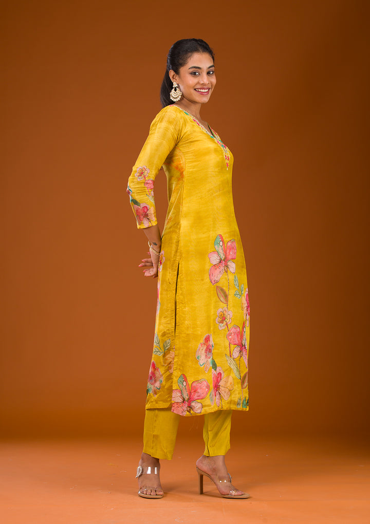Yellow Cutdana Tissue Readymade Salwar Suit