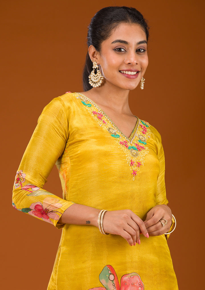 Yellow Cutdana Tissue Readymade Salwar Suit