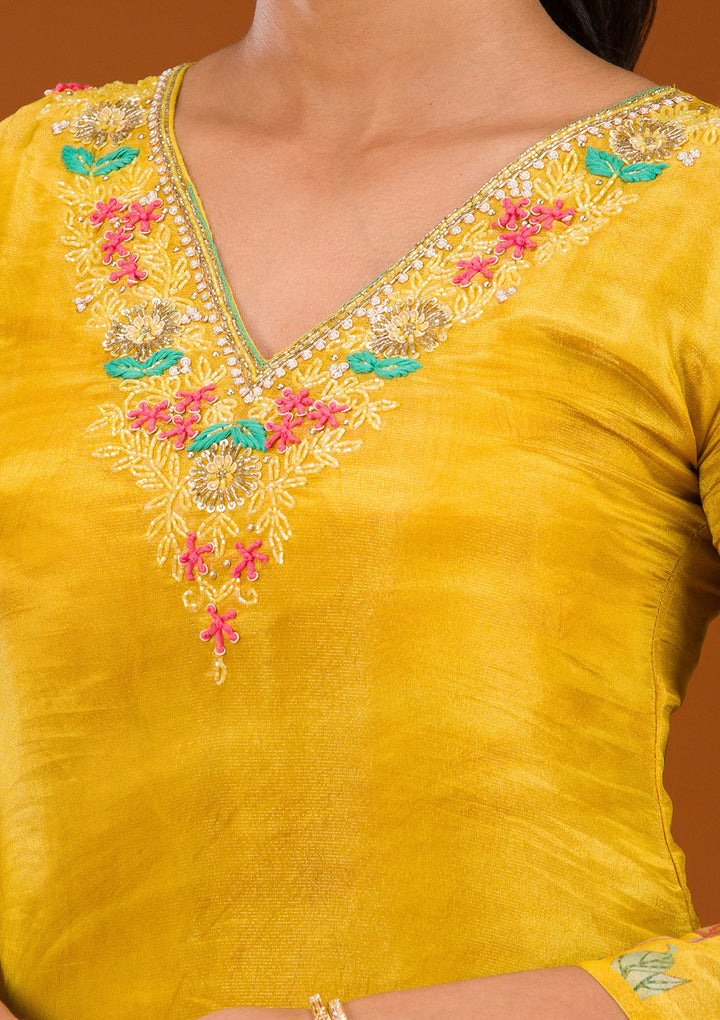Yellow Cutdana Tissue Readymade Salwar Suit