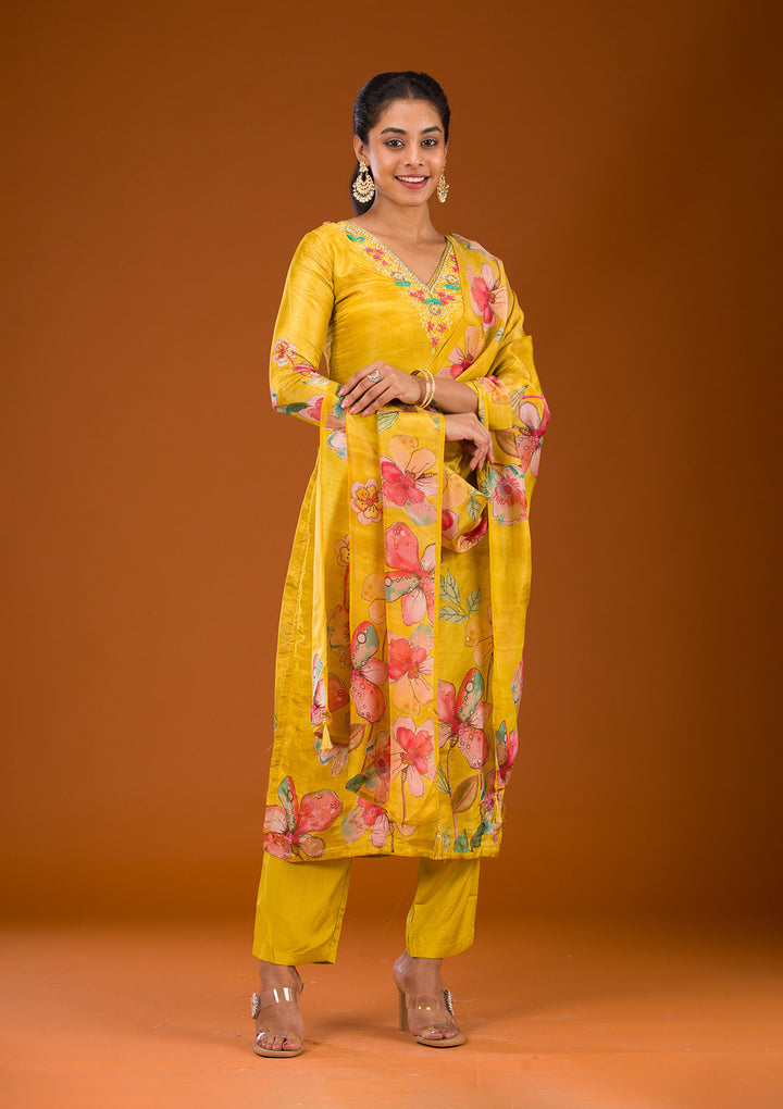 Yellow Cutdana Tissue Readymade Salwar Suit