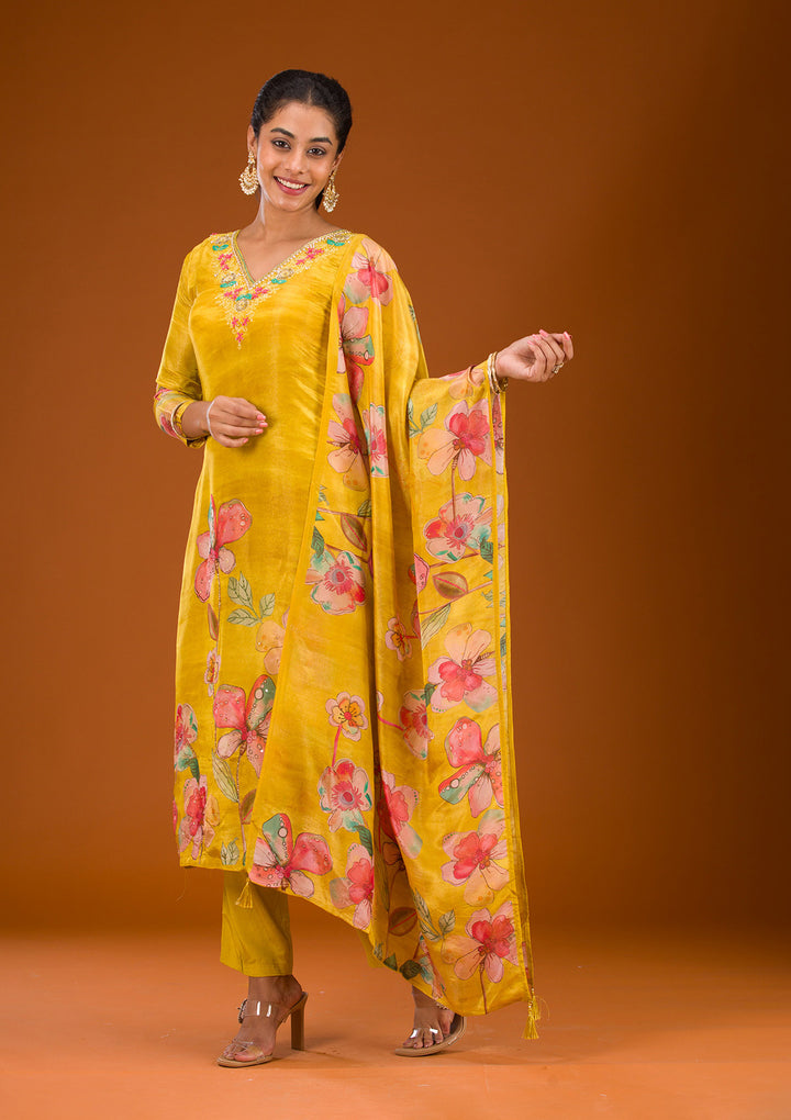 Yellow Cutdana Tissue Readymade Salwar Suit