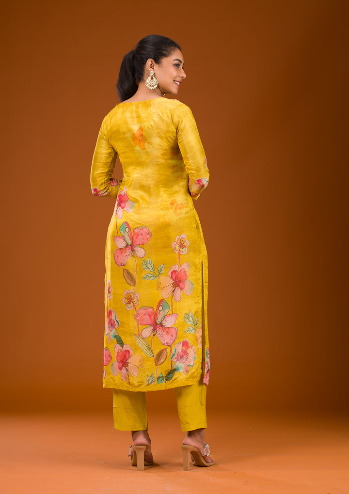 Yellow Cutdana Tissue Readymade Salwar Suit
